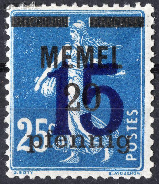 stamp collection store www.sekekala.com 041017 (51) تمبر 15 فنیگ سورشارژ (روچاپ) فرانسه ـ منطقه ممل آلمان (Memelland) 1923