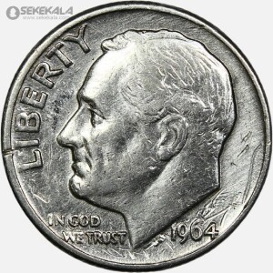 سکه دایم (10 سنت) نقره آمریکا 1964 (رزولت)