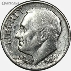 سکه دایم (10 سنت) نقره آمریکا 1964 (رزولت)