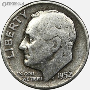 سکه دایم (10 سنت) نقره آمریکا 1952 D (رزولت)