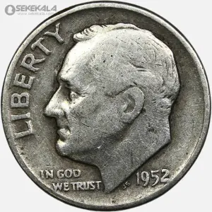 سکه دایم (10 سنت) نقره آمریکا 1952 D (رزولت)