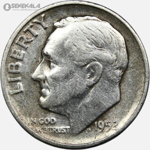 سکه دایم (10 سنت) نقره آمریکا 1952 S (رزولت)