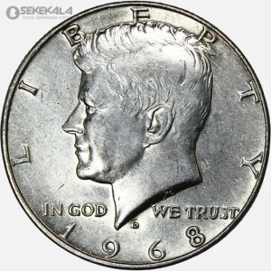 سکه نیم دلار نقره (جان اف کندی) آمریکا 1968 (AU)