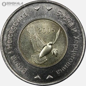 سکه 5 مارکا دوفلزی کمیاب بوسنی و هرزگوین 2005 (+AU)