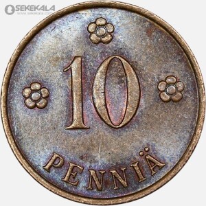 سکه 10 پنیا کمیاب فنلاند 1940 (UNC) تونینگ رنگی سکه