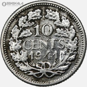 سکه 10 سنت نقره هلند 1941 (ملکه ویلهلمینا)
