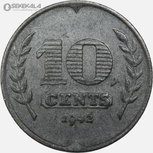 سکه 10 سنت هلند 1942 (ملکه ویلهلمینا)
