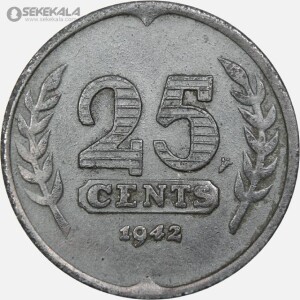 سکه 25 سنت هلند 1942 (ملکه ویلهلمینا)