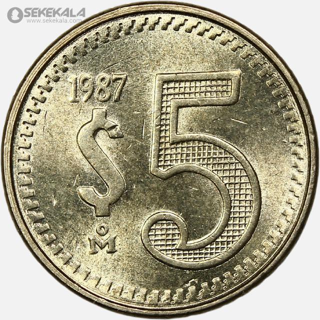 coin collection store www.sekekala.com 041011 (225) سکه 5 پزو مکزیک 1987 (UNC)