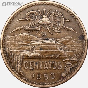 سکه 20 سنتاوو کمیاب مکزیک 1953