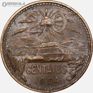 سکه 20 سنتاوو کمیاب مکزیک 1954 (AU)