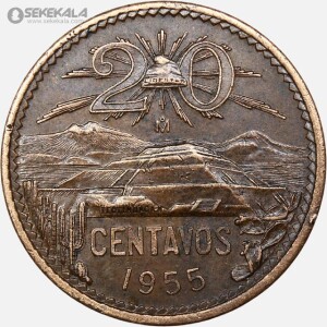 سکه 20 سنتاوو کمیاب مکزیک 1955