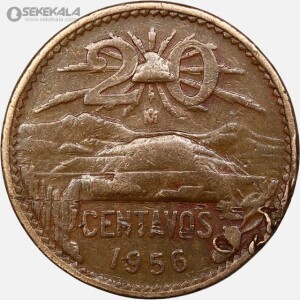 سکه 20 سنتاوو کمیاب مکزیک 1956