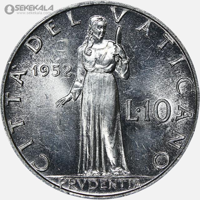 coin collection store www.sekekala.com 041011 (3) سکه 10 لیره کمیاب واتیکان 1952 (UNC)
