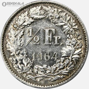 سکه 1/2 فرانک نقره سوئیس 1964 (AU)