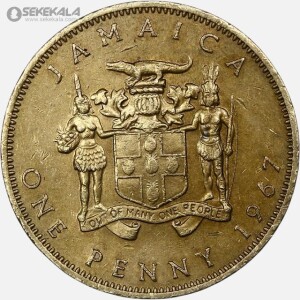 سکه 1 پنی جاماییکا مستعمره بریتانیا 1967 (ملکه الیزابت) (بسیار کمیاب)