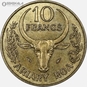 سکه 10 فرانک ماداگاسکار 1980 (بسیار کمیاب)(AU)