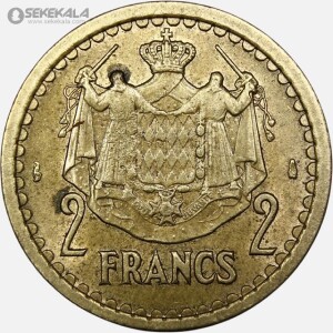 سکه 2 فرانک بسیار کمیاب موناکو 1943 (AU)