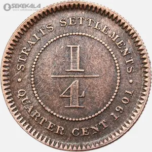 سکه 1/4 سنت مستعمرات استرایت بریتانیا 1901 (ملکه ویکتوریا) (بسیار کمیاب)