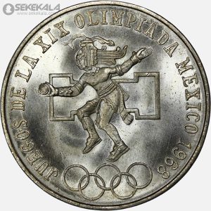 سکه 25 پزو نقره یادبودی مکزیک 1968 (المپیک تابستانی مکزیکو سیتی)(UNC)