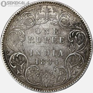 سکه 1 روپیه نقره هند مستعمره بریتانیا 1884 (ملکه ویکتوریا)
