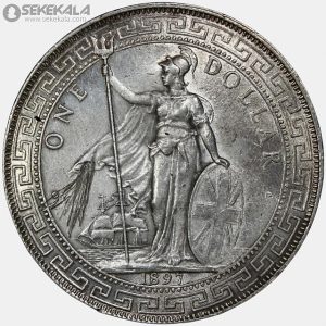 سکه 1 دلار نقره تجاری بریتانیا 1897 (ملکه ویکتوریا ـ بسیار کمیاب)