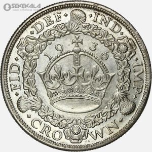 Rare British 1 Crown 1936 (Wreath Crown)(George V)(AU) coin