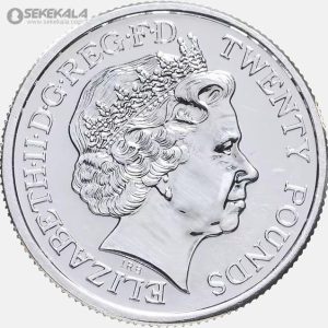 سکه 20 پوند نقره پروف انگلیس 2014 (صدمین سال شروع جنگ جهانی اول) داخل پک فابریک رویال مینت (PF)