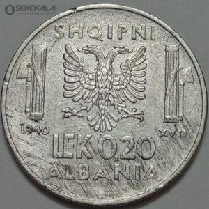 سکه خارجی کلکسیونی ۰.۲ لک نایاب آلبانی ۱۹۴۰ ( تحت اشغال ایتالیا - امانوئل سوم پادشاه ایتالیا )