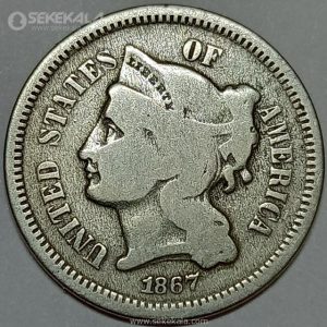 سکه 3 سنت آمریکا 1867 (بسیار کمیاب)