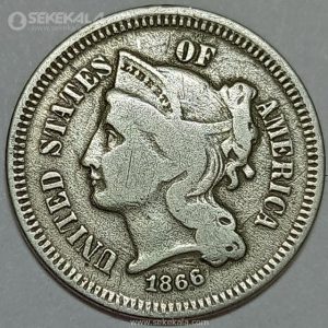 سکه 3 سنت آمریکا 1866 (بسیار کمیاب)