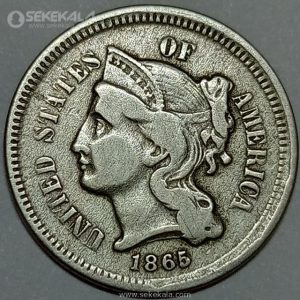 سکه 3 سنت آمریکا 1865 (بسیار کمیاب)