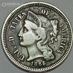 سکه 3 سنت آمریکا 1865 (بسیار کمیاب)