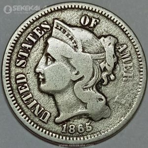 سکه 3 سنت آمریکا 1865 (بسیار کمیاب)