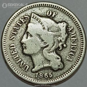 سکه 3 سنت آمریکا 1865 (بسیار کمیاب)