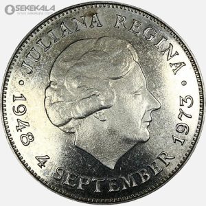 سکه 10 گولدن نقره یادبودی هلند 1973 (25 امین سالگرد سلطنت ملکه جولیانا)(AU)