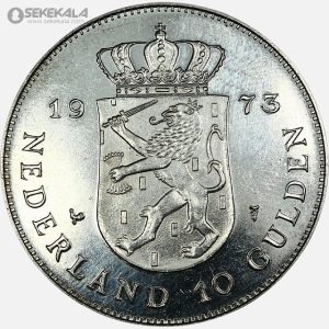 سکه 10 گولدن نقره یادبودی هلند 1973 (25 امین سالگرد سلطنت ملکه جولیانا)(AU)