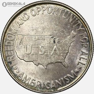 سکه نیم دلار نقره یادبودی کمیاب آمریکا 1952 (AU)(جورج واشنگتن کارور و بوکر تی واشنگتن)