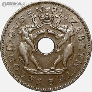 سکه 1 پنی رودزیا مستعمره بریتانیا 1957 (ملکه الیزابت)(بسیار کمیاب)