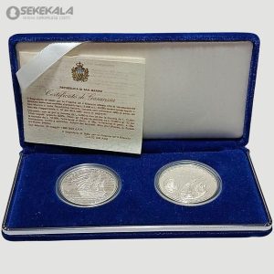 مجموعه دو عددی 5000 و 10000 لیره نقره پروف سان مارینو 1995 (به همراه جعبه فابریک و شناسنامه)