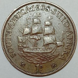 سکه کلکسیونی ۱ پنی نایاب آفریقای جنوبی مستعمره انگلیس ۱۹۳۸ جرج ششم